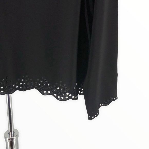 Club Monaco Silk Black Eyelet Trim 3/4 Sleeve Top Blouse - Picture 4 of 10